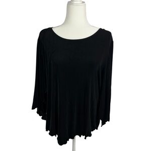 CITIKNIT Womens Black Whimsigoth Handkerchief Lettuce Hem 3/4 Flare Sleeve Top S
